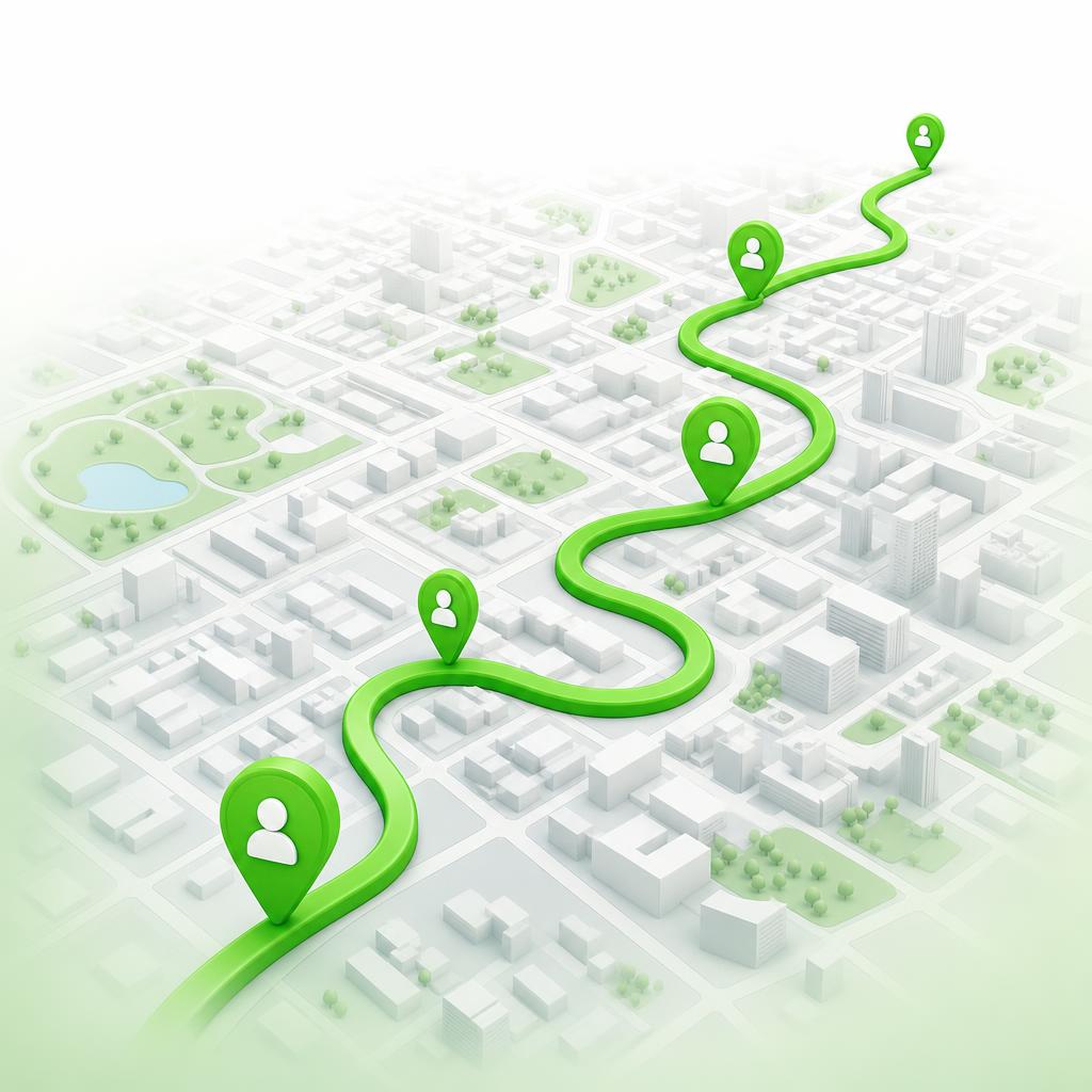 Kartenansicht mit optimierter Route zwischen Kundenadressen